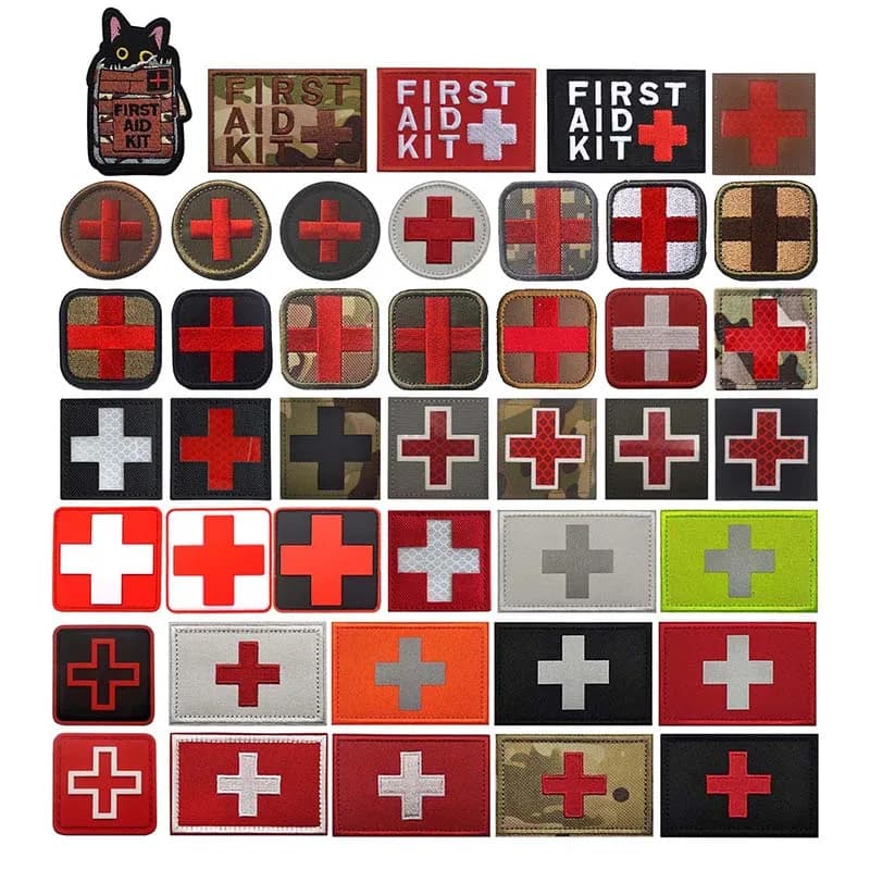 2PCS Outdoor Rescue Medical Cross First Aid Kit Morale Badge Embroidery Patch with Hook Loop Military Tactical Backpack Applique