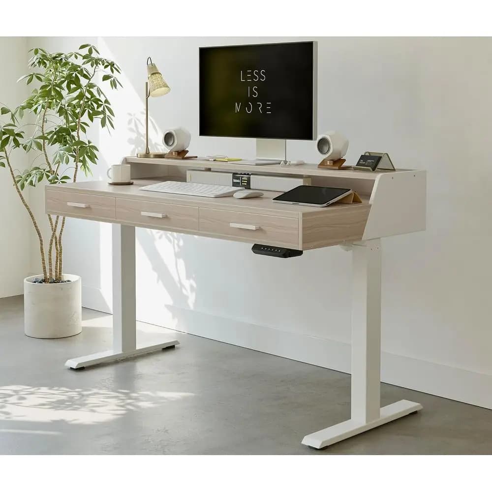 Electric Desk Adjustable in Height 55x26 with Track, Clear Walnut Finish