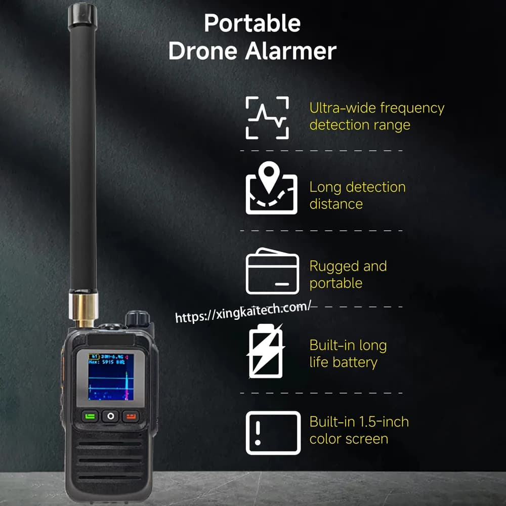 Rilevatore drone portatile FPV con frequenza 30 MHz-6,4 GHz, supporto per allarmi drone portatili in russo e inglese