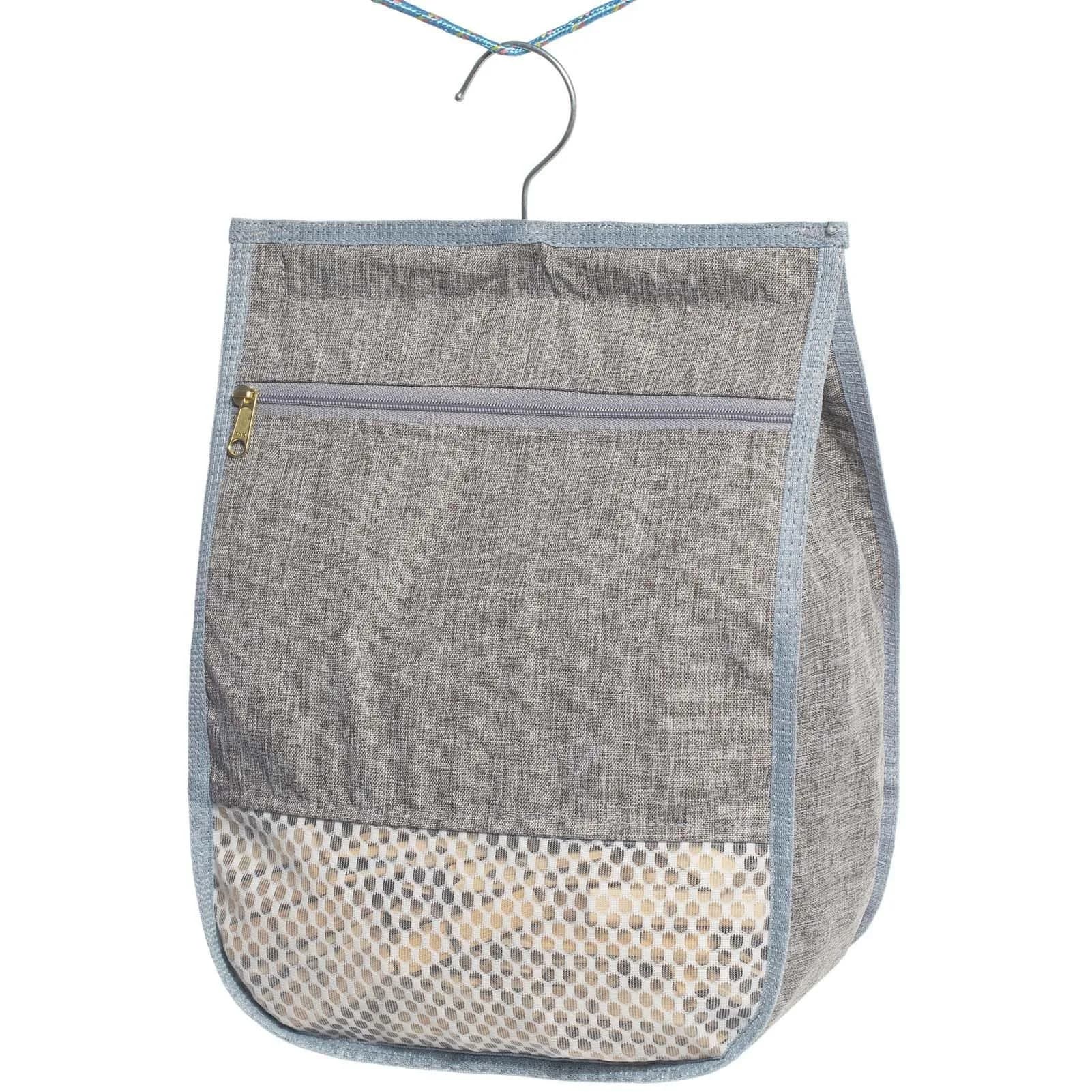 Borsa portaoggetti per mollette per bucato, organizer in tessuto antistatico resistente con cerniera e tasca in rete, per lavanderia, bagno, camera da letto