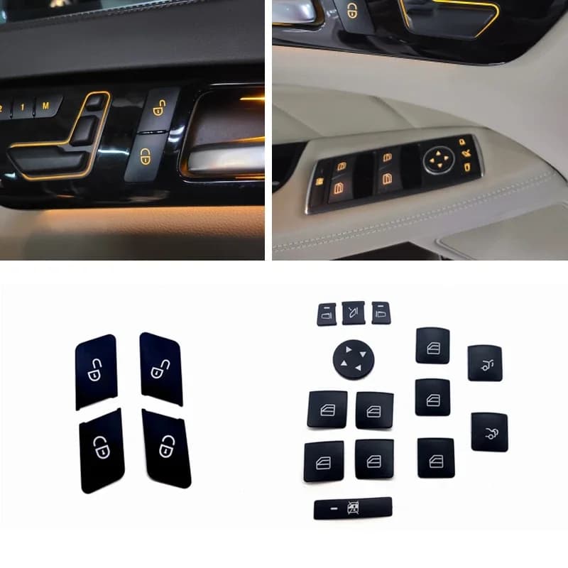 Adesivo per pulsante di sollevamento in vetro per finestrino dell'auto adesivo per coperchio del pulsante di sblocco della serratura della porta per Mercedes Benz A B C E GLA CLA GLK GL ML GLE Class