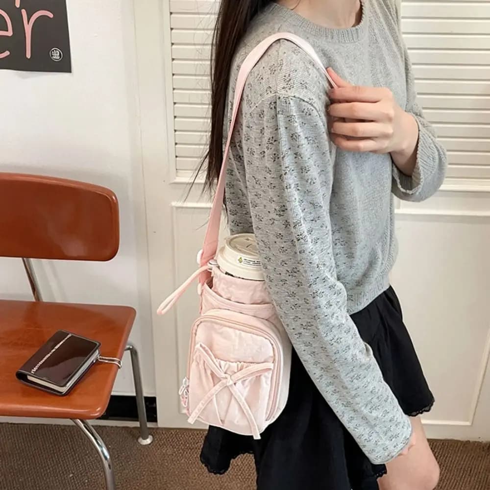 Waterproof Bowknot Water Bottle Holder Bag with Shoulder Bag Portable Sports Shoulder Bag with Drawstring Accessories for Cups