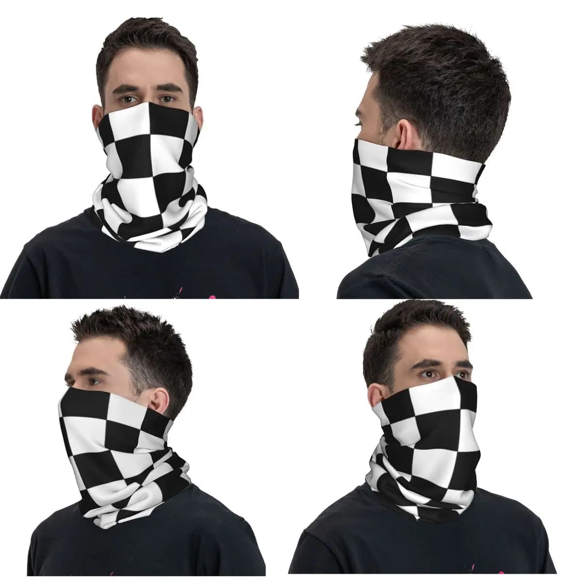Ghetta per il collo Bandana in bianco e nero a quadretti Sciarpa per il viso stampata Maschera per il viso multiuso da corsa per uomini donne adulti inverno