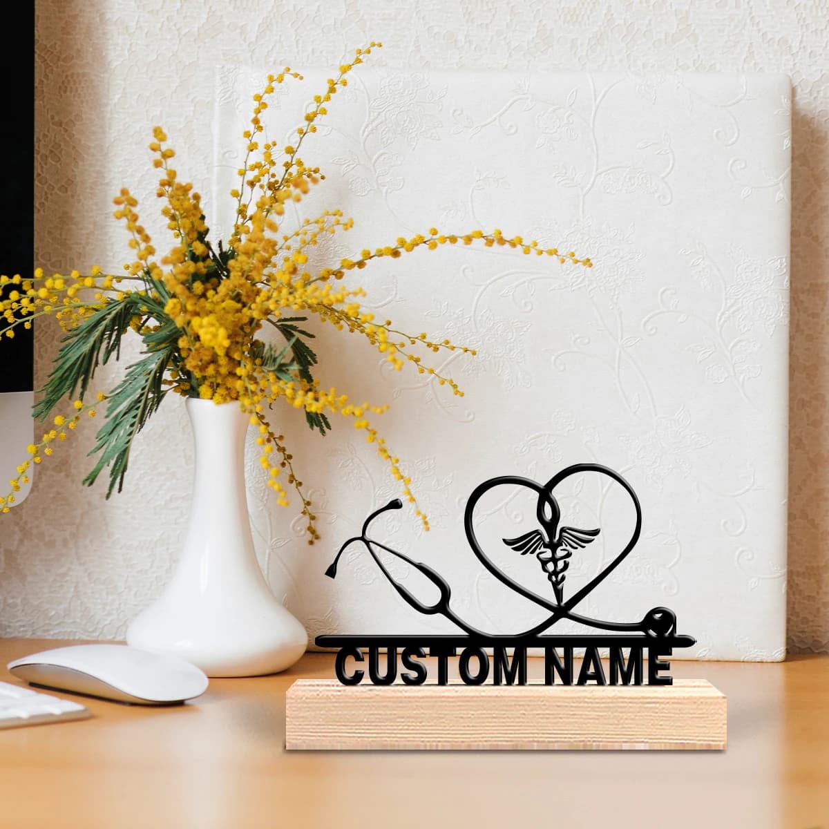 Custom Metal Statue with Wood Base, Table Decoration or Kitchen Wall, Custom Medical Device