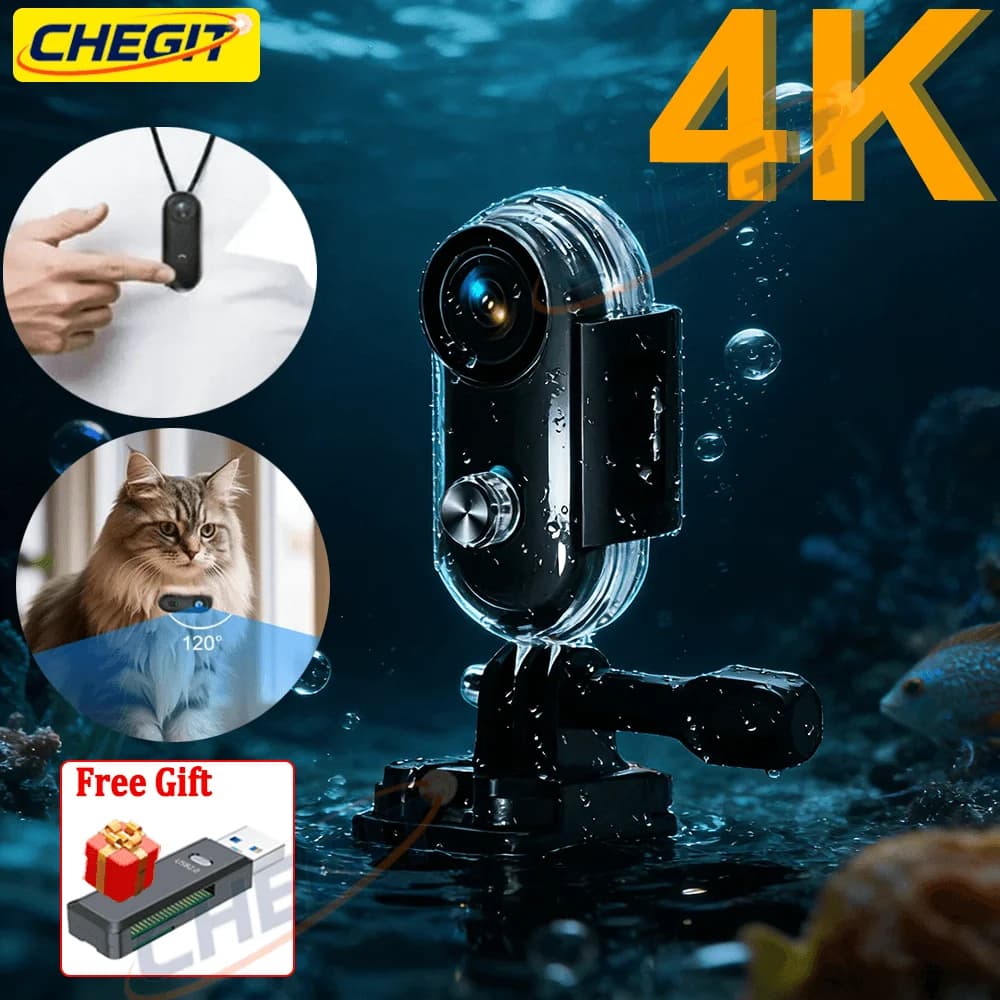 Mini Sports Camera 4K POV Magnetic Pocket for Vlog, Petto Portable Recorder, Wireless WiFi Waterproof, for Helmet and Bicycle