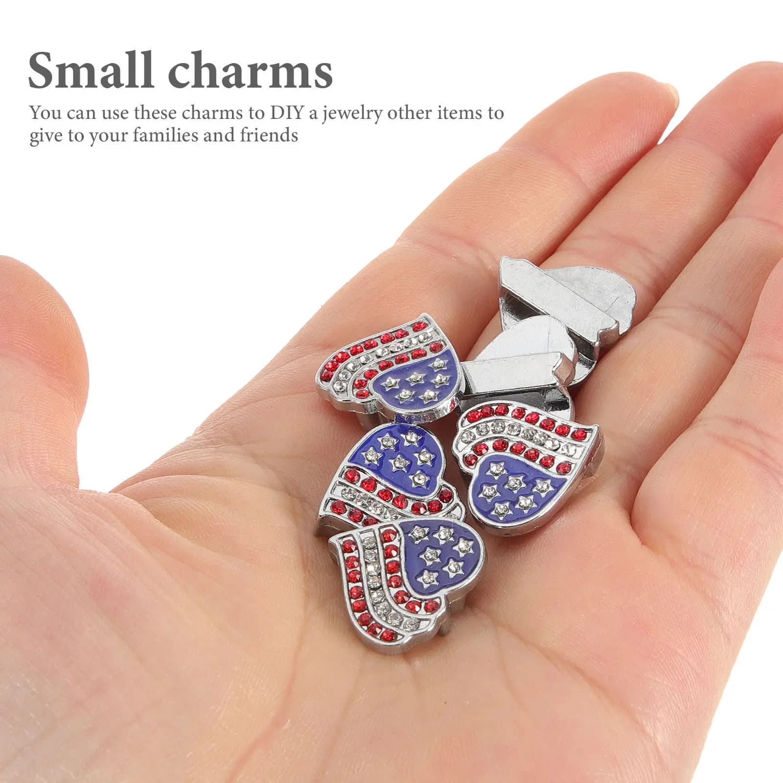 6 Pezzi Ciondoli a Cuore in Lega con Strass per Fai da Te, Forniture per Creazione Gioielli, Braccialetti, Portachiavi, Cavigliere, Decorazioni per il Giorno dell'Indipendenza