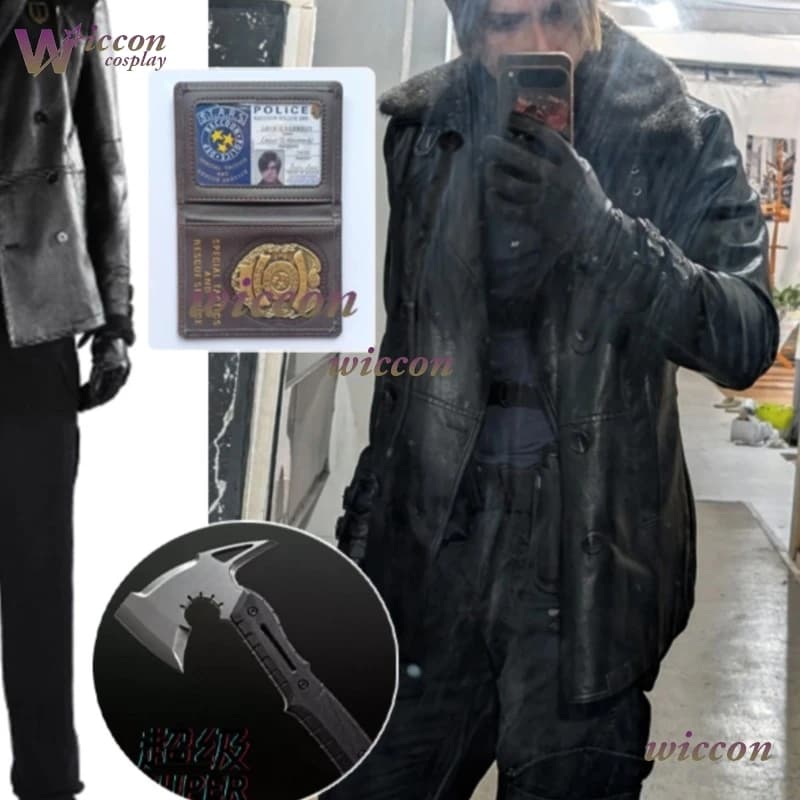 Cosplay Leon·S·Kennedy costume by Resident Evil, Complete Set with PU Coat, Party and Halloween Uniforms