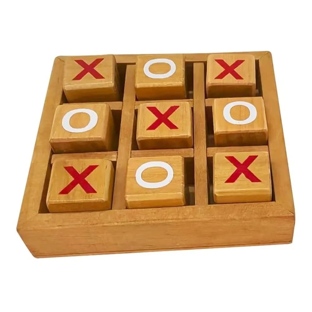 Portable Tic Tac Toe Game Handcrafted Finish Training Traditional XO Chess Set Wooden Interactive Design