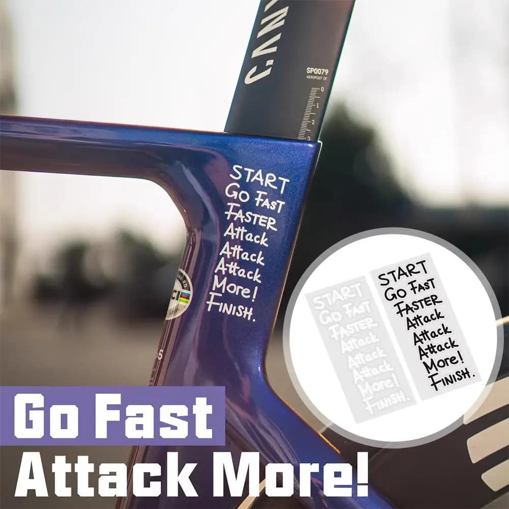 Adesivi Motivazionali Impermeabili per Biciclette, Sticker Personalizzabili con Scritta "Go Fast Attack More", Decorazioni Durevoli per Telaio Bici