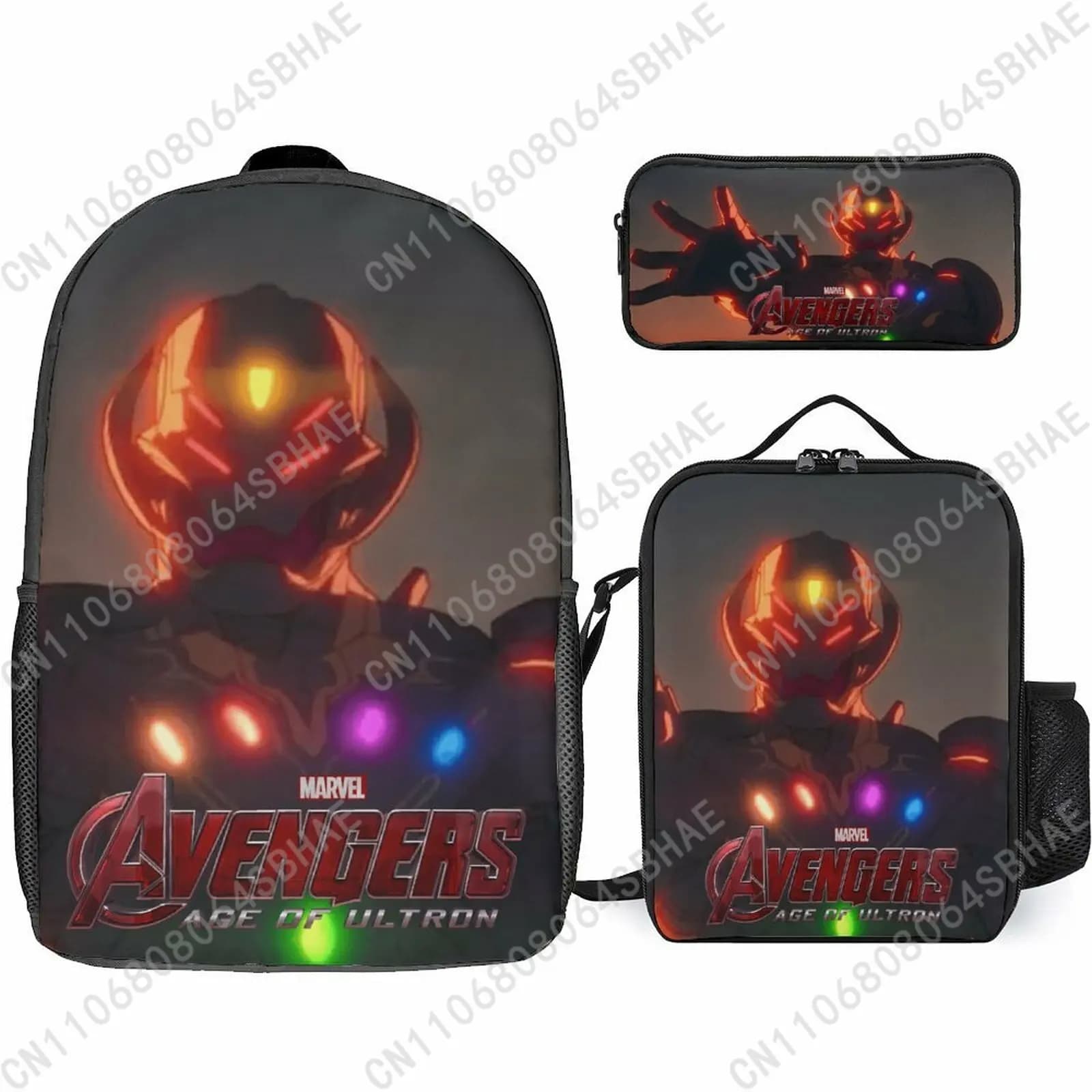 Zaino scolastico Marvel Ultron per adolescenti, studenti delle scuole medie e superiori, 3 pezzi, borsa per il pranzo, astuccio per matite, cosplay