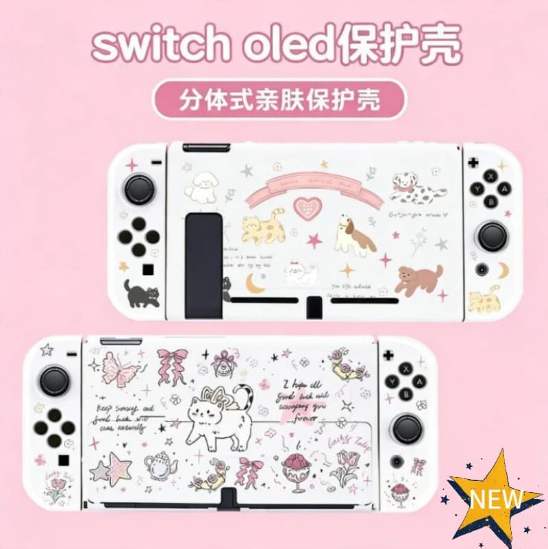 Custodia Protettiva con Simpatici Animali Cartoon per Nintendo Switch OLED, Cover Rigida in PC e Morbida in Silicone per Joy-Con, Accessorio Gaming Kawaii