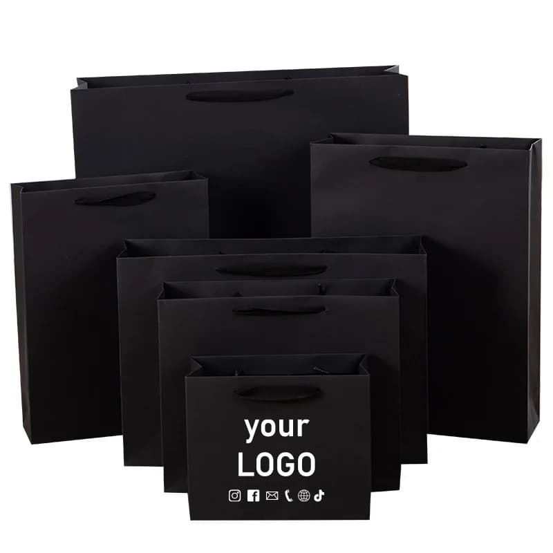 10pcs Black Vertical Paper Gift Bags Suitable for Party Gifts, Perfect for Wedding Guests, Supports Custom Logo