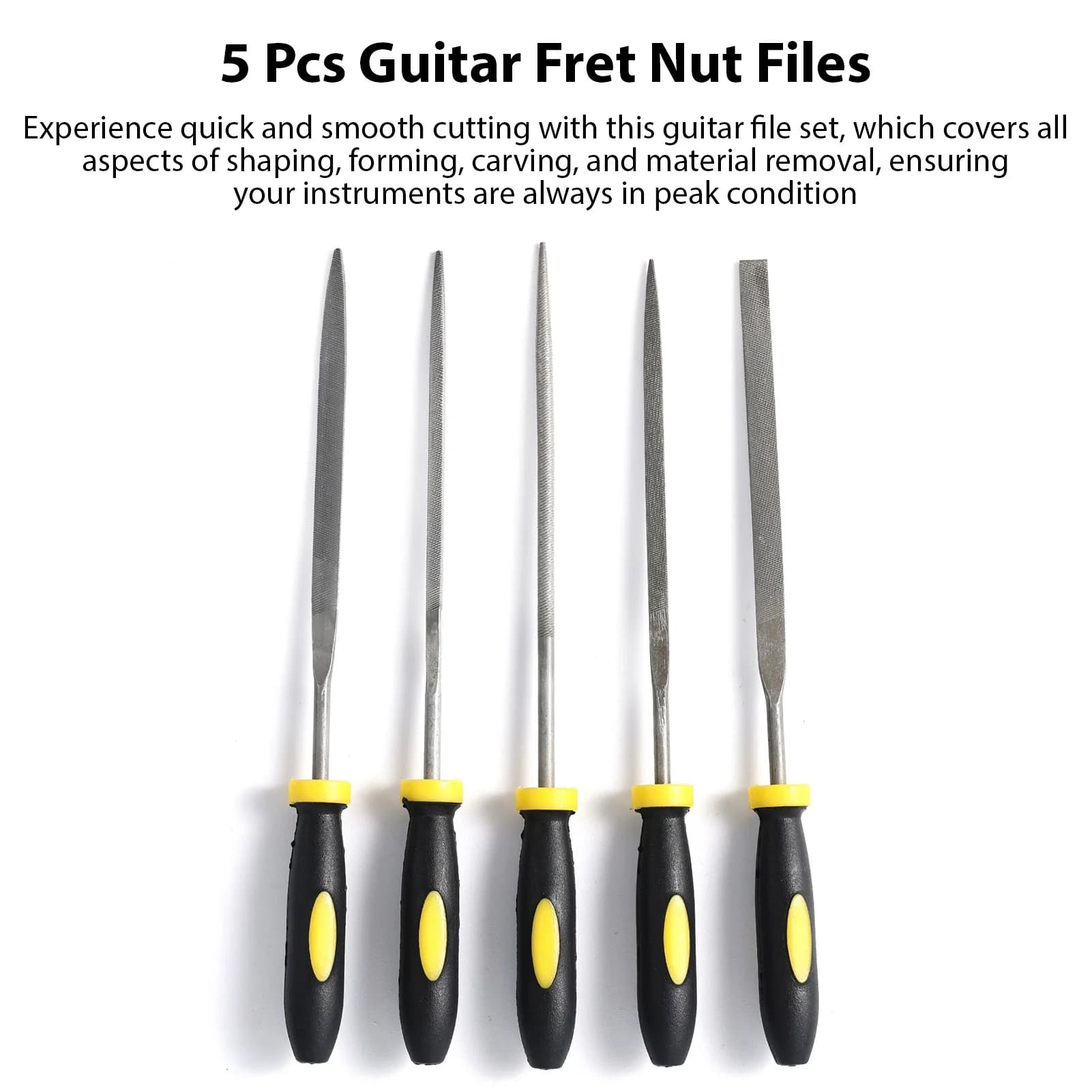 Set di 5 Lime per Fretboard e Capotasto per Chitarra con Impugnatura Antiscivolo in Gomma, Strumenti per Riparazione Chitarra, Ukulele, Banjo, per Modellare e Tagliare con Precisione