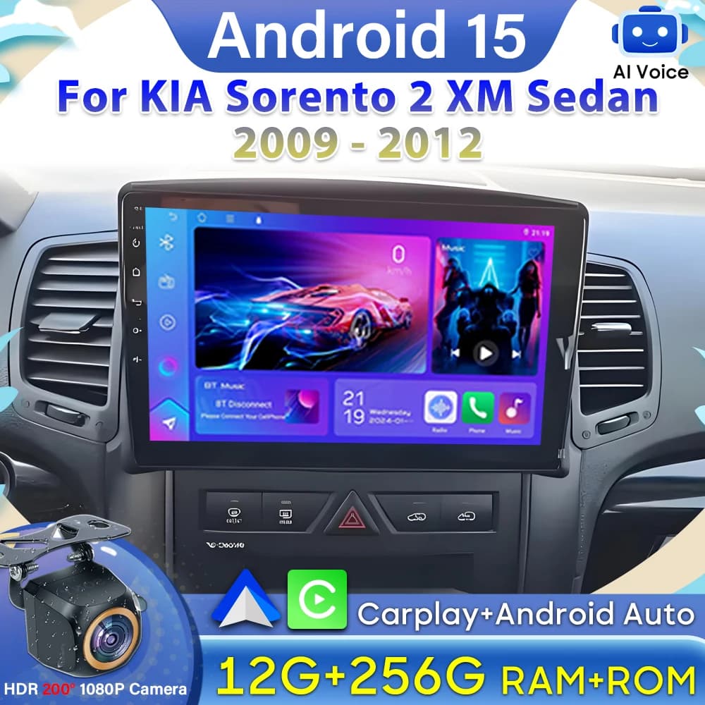 Carplay Android 15 For KIA Sorento 2 XM Sedan 2009 2010 2011 2012 4G Wifi Video Car Radio GPS Navigation 2k Screen DSP Stereo 2k