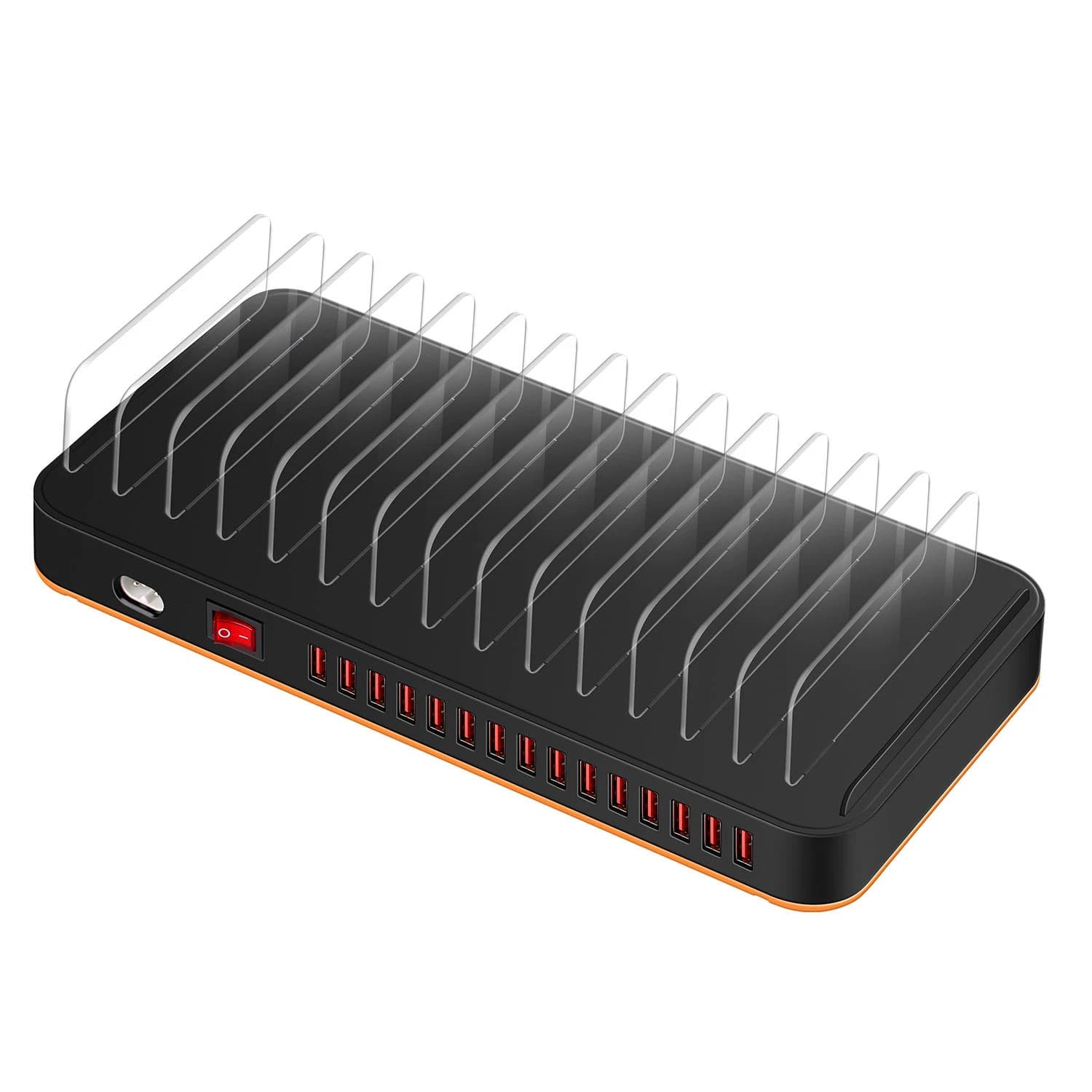 Multi Port USB Charger Station with Separate Divider Organizer, High Power Multiple Devices Simultaneous Charging Dock for Busin