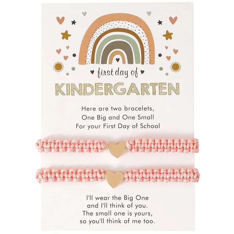 First Day of Kindergarten Bracelets For Mom and Daughter,Back to School Bracelet Pre-K Matching Heart Wish Adjustable Bracelet