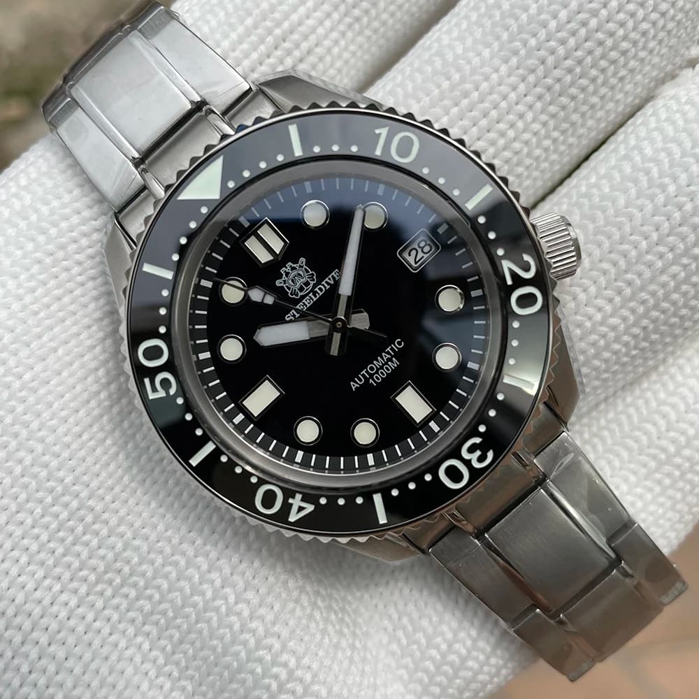 STEELDIVE Ufficiale SD1968 Un pezzo 44mm Lunetta in ceramica Inserto in cristallo di zaffiro 1000M Impermeabile NH35 Orologi subacquei automatici da uomo