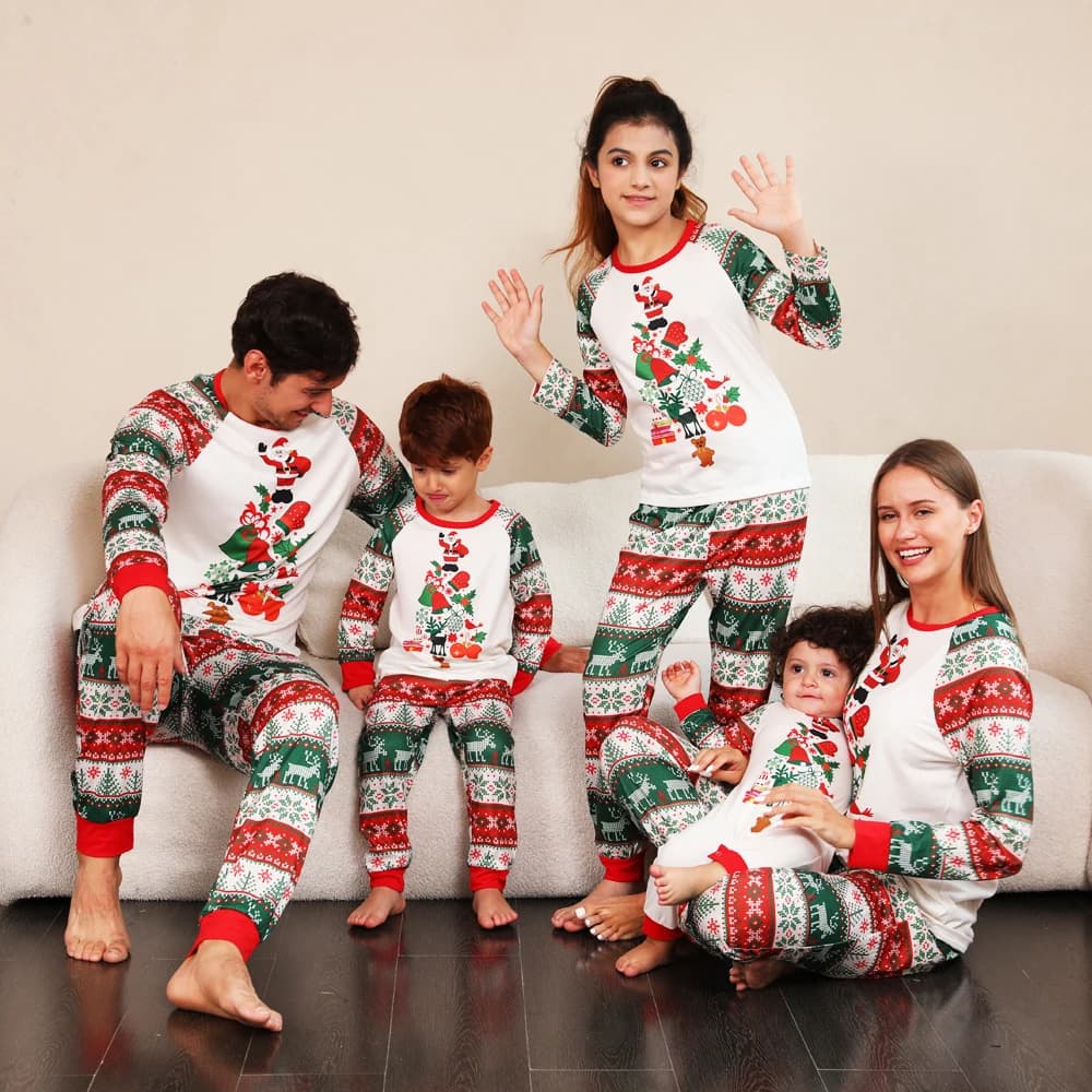 Set pigiama coordinato per la famiglia natalizia, abiti con stampa allover, carino e morbido, completo da 2 pezzi, per coppie, set di abbigliamento per bambini, pigiama allentato casual