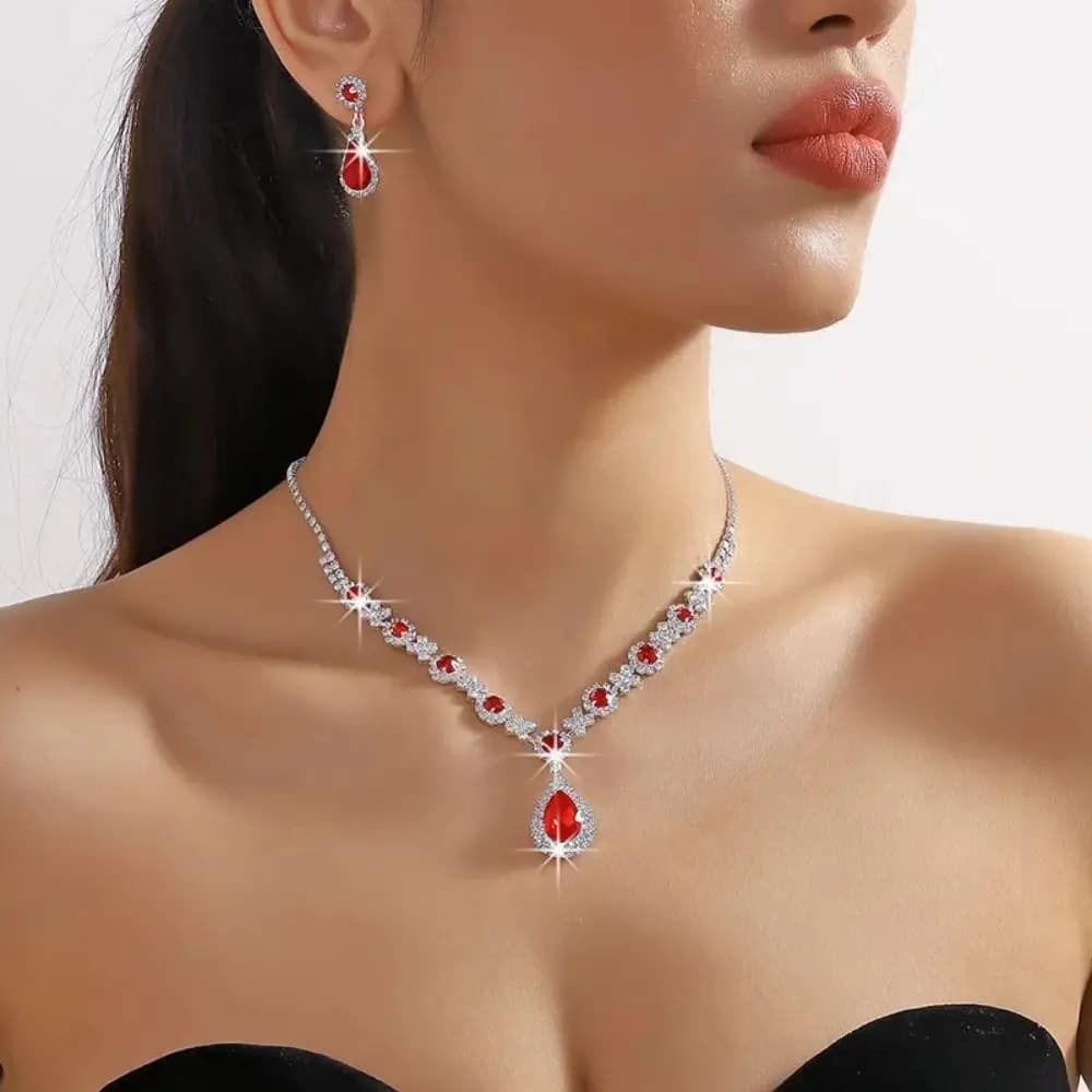 Set di Gioielli da Sposa Classico ed Elegante, Orecchini Vintage, Collana con Cristalli a Goccia, Set di Gioielli da Donna