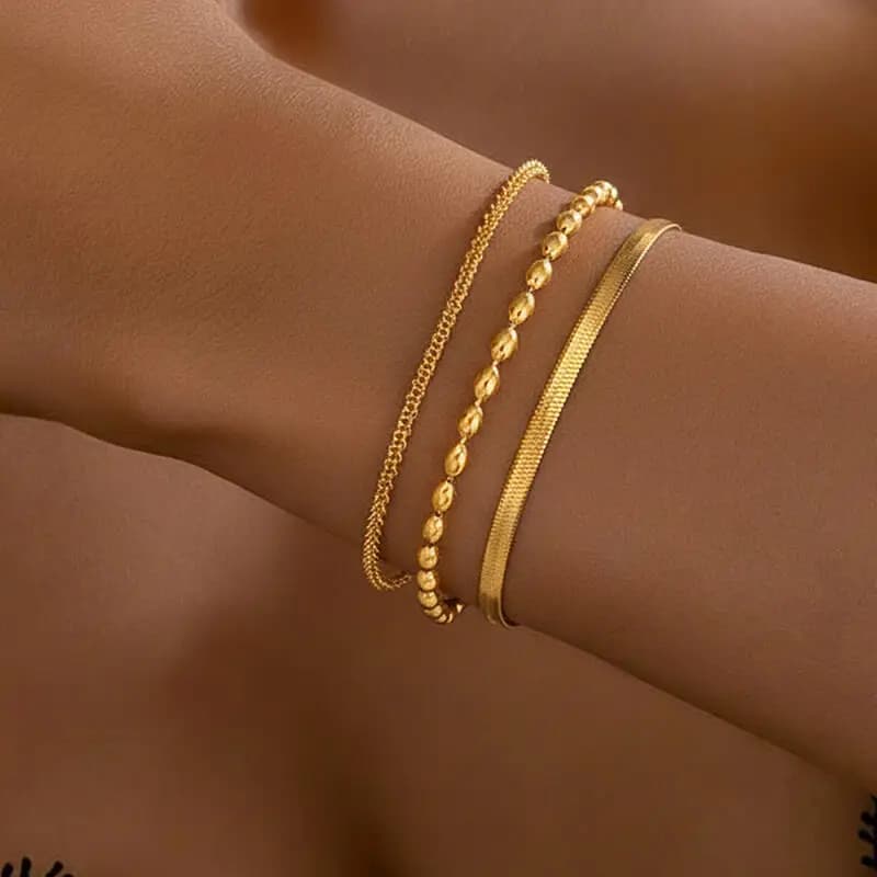 3Pcs/Set Stainless Steel Cuban Beaded Bracelets for Women Men Classic New Multi-Layer Chain Bracelet Banquet Jewelry Accessories