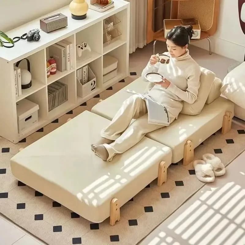 Divano Letto Quadrato Componibile per Camera da Letto, Piccolo Appartamento, Balcone, Stile Tofu Block Tatami, Reclinabile Singolo, Trasformabile in Letto, Arredamento Casa