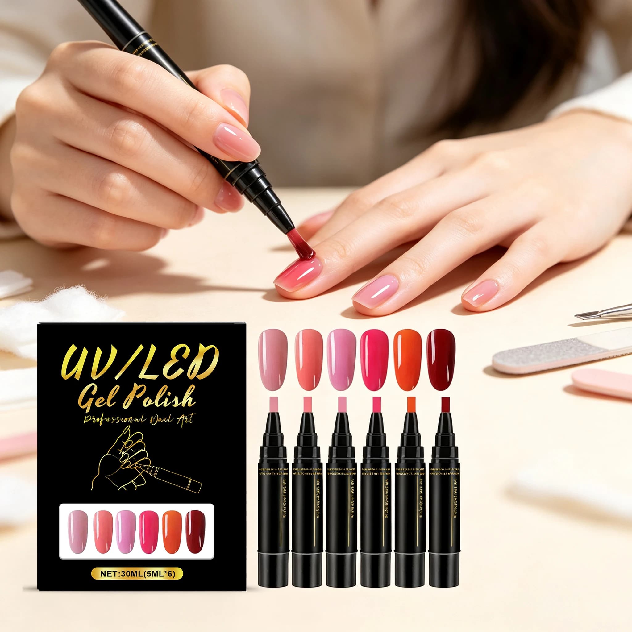 6 Colors DIY Nail Art Pen Set Polishing High Pigment Long Lasting Fashion Color Waterproof Easy to Use Manicure Painting Gel Kit
