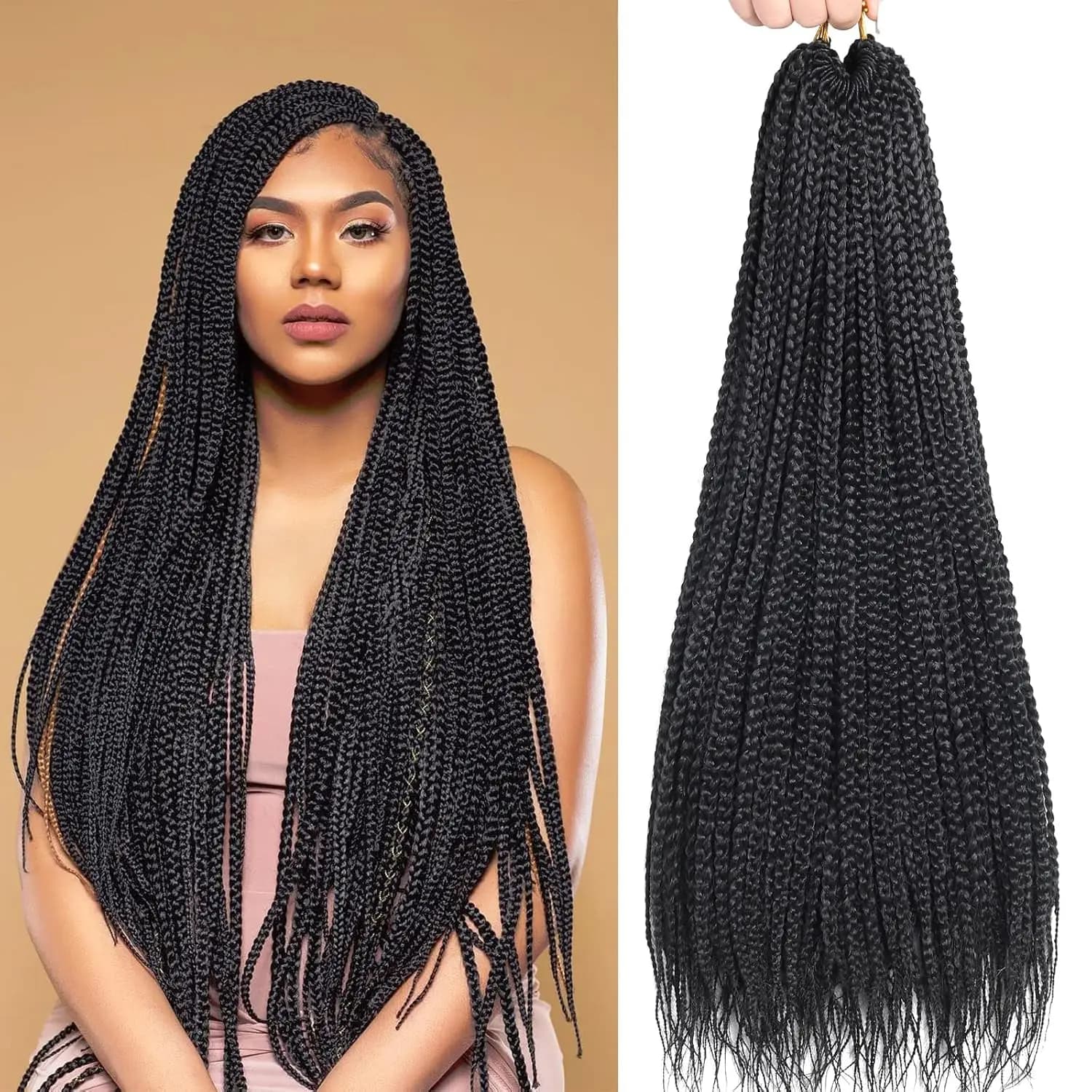 6 Packs Box Braids Crochet Hair 24inch 18inch 12inch Pre-looped Synthetic Crochet Hair Extension for Black Women 24 Strands/Pack