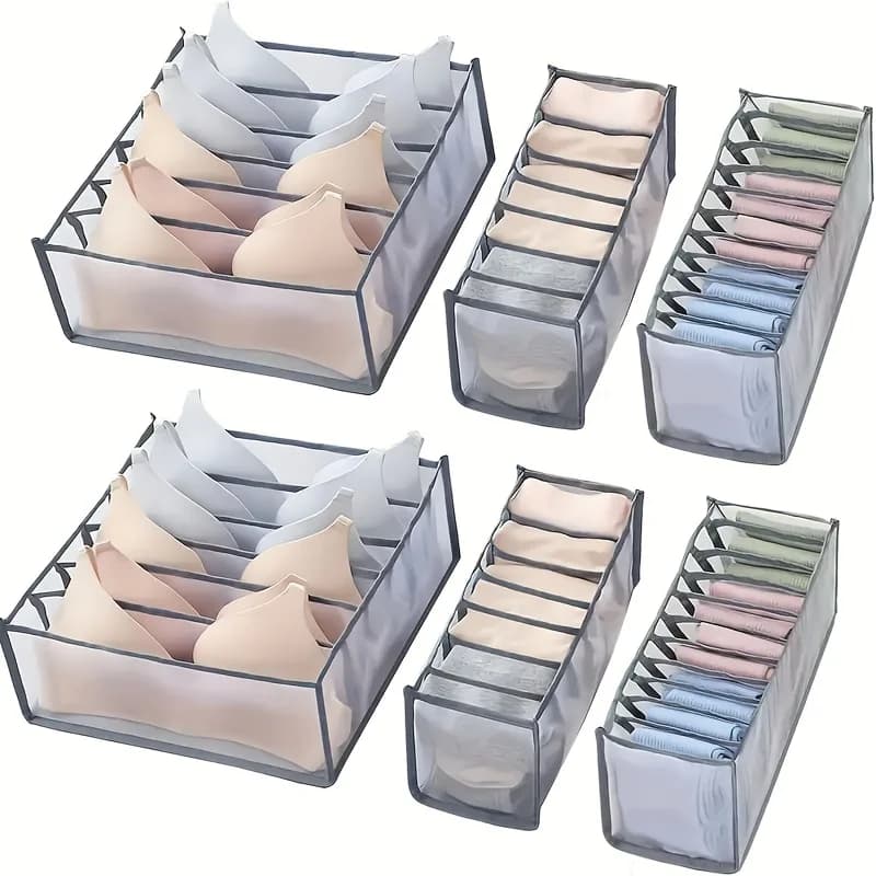 Confezione da 6 organizer pieghevoli magici per cassetti, in nylon lavabile, salvaspazio, trasparenti, per biancheria intima, calzini e piccoli oggetti