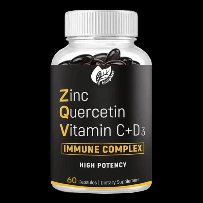 Zinc Quercetin 500 mg, containing vitamin C, vitamin D3, protein support supplement of pineapple, 60 capsules
