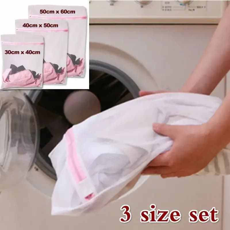 New Set of 3 Net Washing Bags with Hinge, Foldable, for Delicate Linen, Bras, Socks, Underwear
