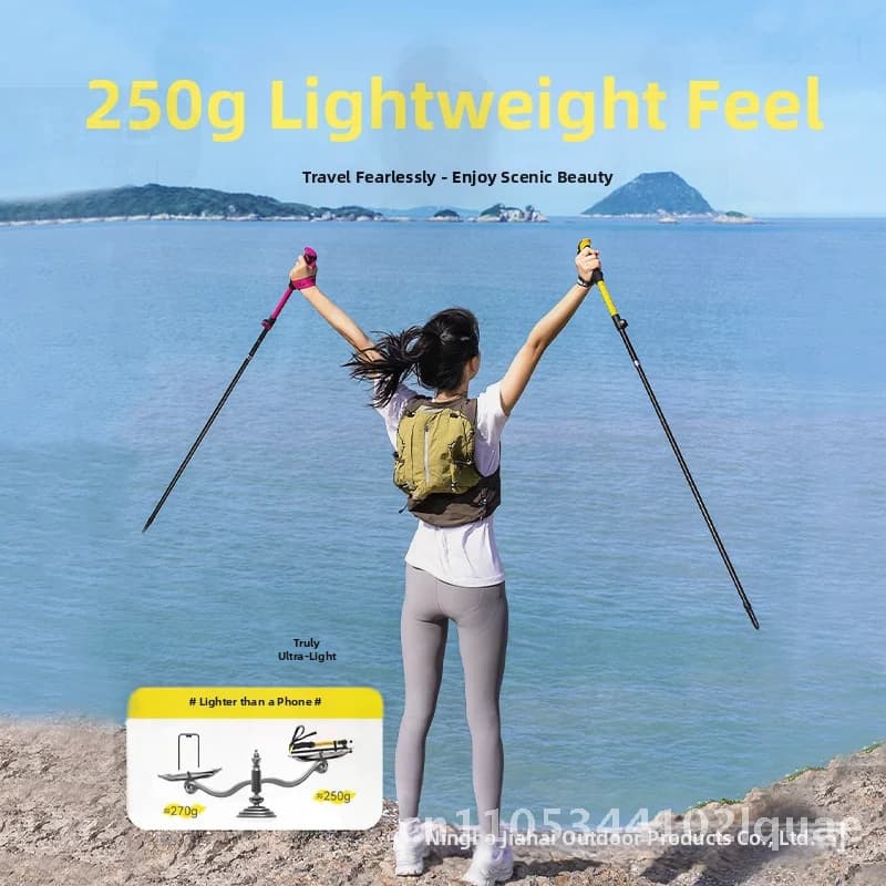 7075 Professional climbing rod Aluminum alloy folding Alpenstock Portable trekking rod with five-section lock in yellow