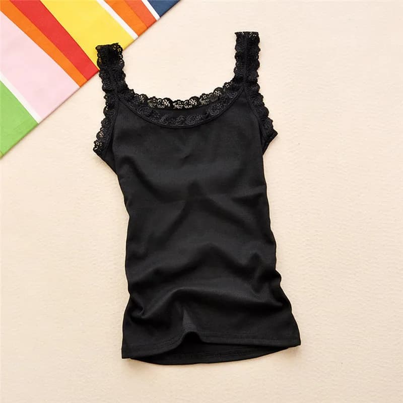 Top Nero Estivo Senza Maniche da Donna con Pizzo Interno Rosso, Canotta in Pizzo, Intimo Largo, Abbigliamento Femminile, Gilet
