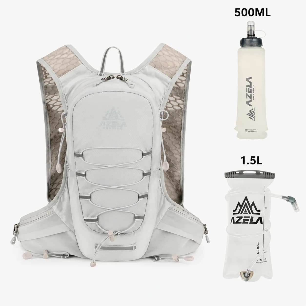 AZELA 3-in-1 Hydration Backpack Set with 1.5L Water Bladder and 500ML Soft Flask for Hiking Cycling Marathon Outdoor Sports