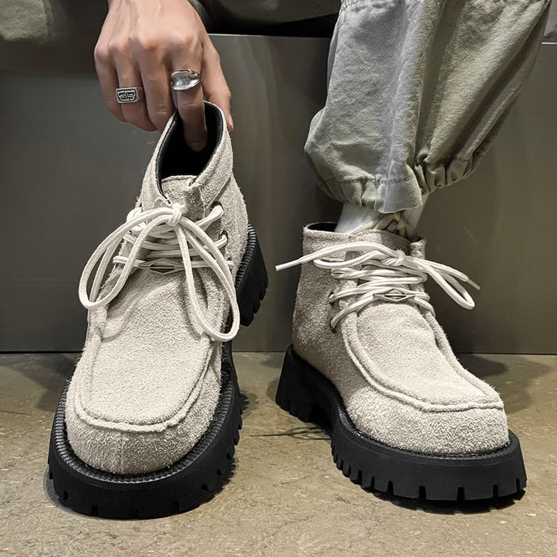 New European American Retro Frosted Men High Top Boots Thick Sole Height Increasing Niche Design High-end Casual Workwear Boots