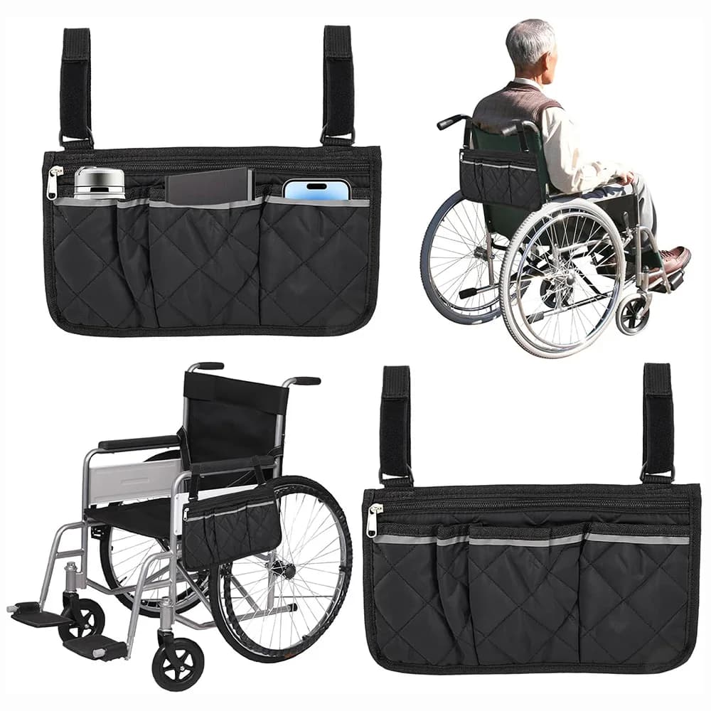 Borsa per bracciolo laterale per sedia a rotelle con custodia per bracciolo con striscia riflettente per la maggior parte delle ruote da passeggio e carrello per bambini