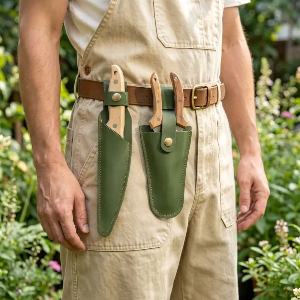 PU Leather Cutter Storage Bag Belt Loop Button Buckle Pruning Shears Pouch Protective Cover Portable Garden Shears Holder