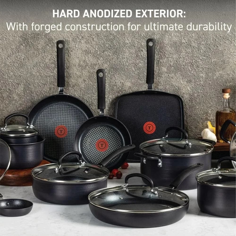 Un set di pentole antiaderenti anodizzato duro definitivo da 17 pezzi, cassaforte per forno da carne 400F, coperchio sicuro 350F, set da cucina con padelle