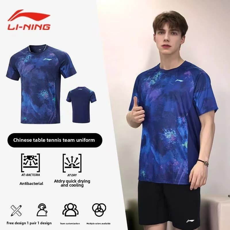 Maglie da ping pong autentiche Li Ning per uomo e donna, abbigliamento da allenamento leggero, traspirante, a maniche corte, abbigliamento sportivo