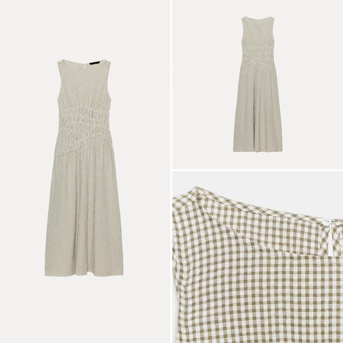 Fashionable Midi Dress Women's round Neck Plaid Waist-Cinching Gingham Print Summer 2026 ZADATA Ladies' Dress Casual Wear