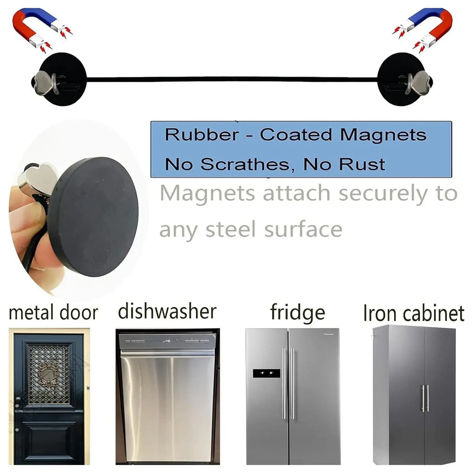 Portable Black Curtain Bungee Cord Rod Extendable Bar for Magnetic Door Curtain Support