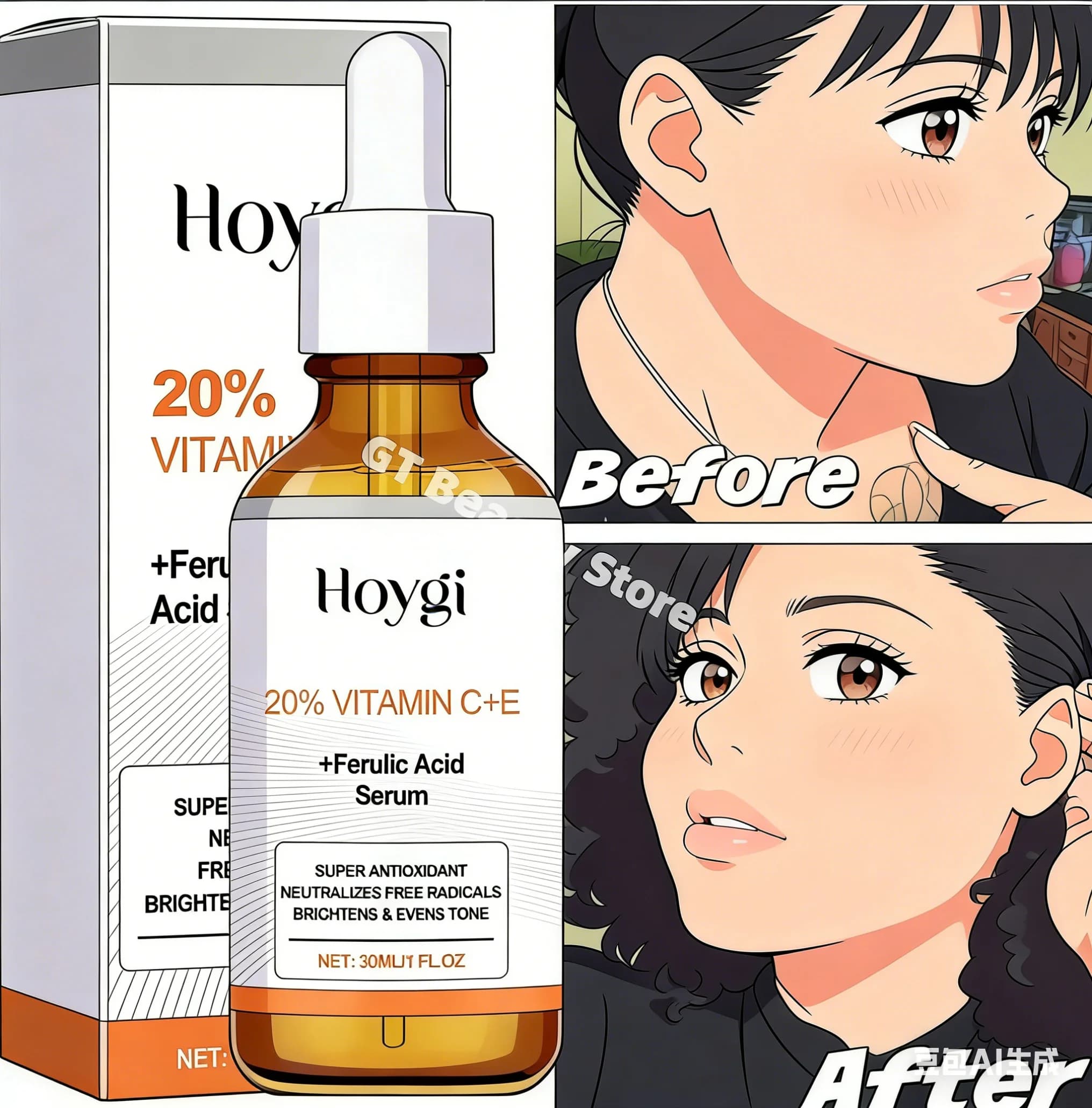 Siero Sbiancante alla Vitamina C, Rimuove Lentiggini e Macchie Scure, Essenza Viso, Riduce Melasma e Melanina, Illumina e Ripara la Pelle Opaca, Cosmetici per la Cura della Pelle
