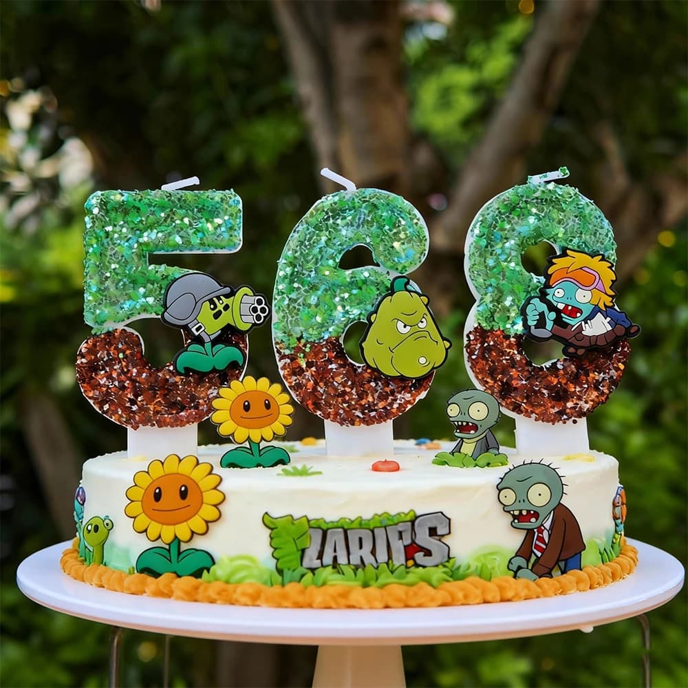Candela di compleanno a tema Cartoon Plants vs Zombies, decorazione per torta a forma di personaggio del gioco, per feste di compleanno di bambini e ragazzi.