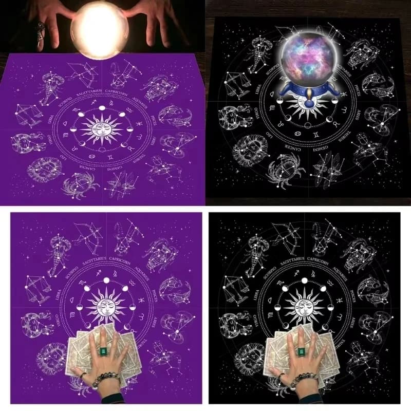 Tappeto Quadrato per Pendolo, Telo per Altare di Divinazione, Tappetino per Tarocchi, Tappeto per Astrologia Runiche, Tavola per Carte Oracolo, Regalo Spirituale per Stregoneria