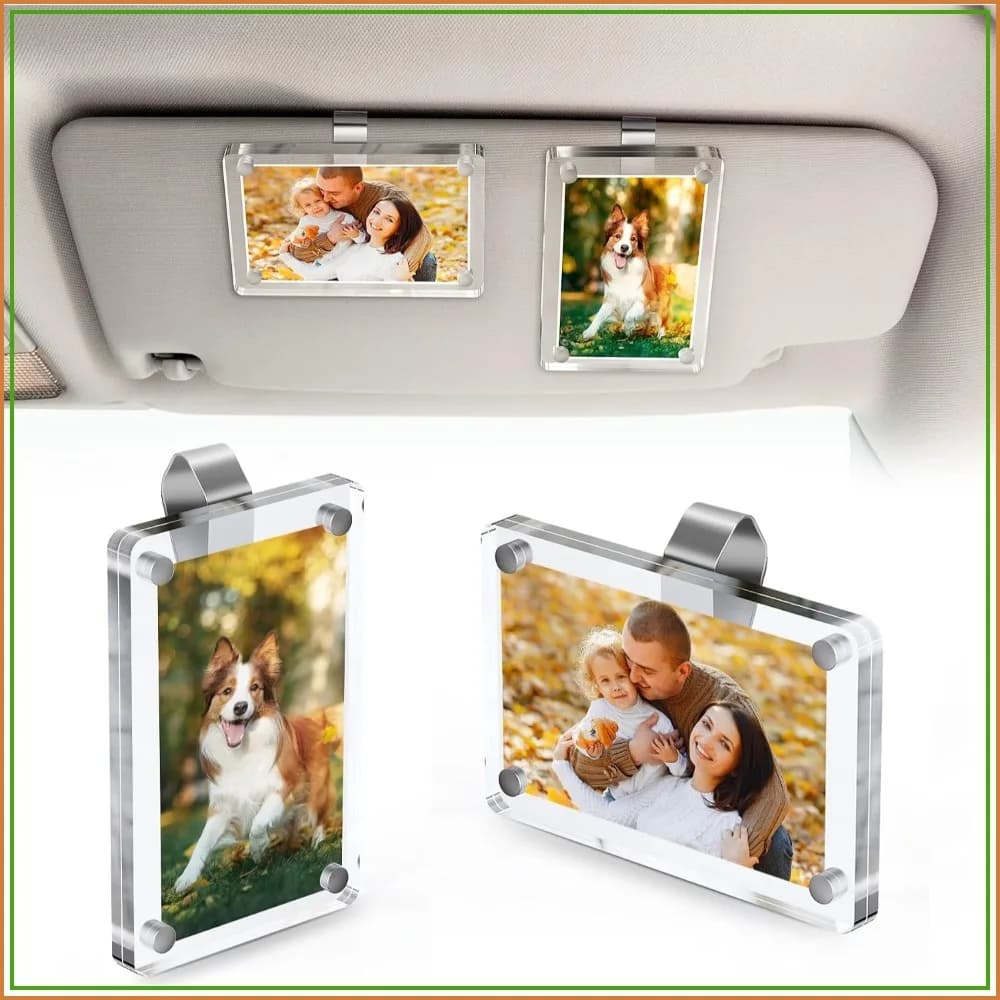 2Pcs Magnetic Car Picture Holder for Visor – 2.4"x3.5" Acrylic Photo Clip, Horizontal & Vertical Display, Wallet-Size, Fits Polaroid Go & Instax Mini, Valentine's Gift