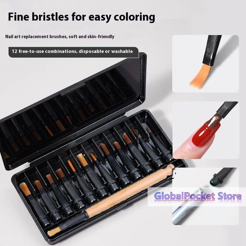 Set of 12 Disposable Brushes for Nail Polish with Replaceable Head, Liquid Applications for Nails, Manicure and Phototherapy Tools