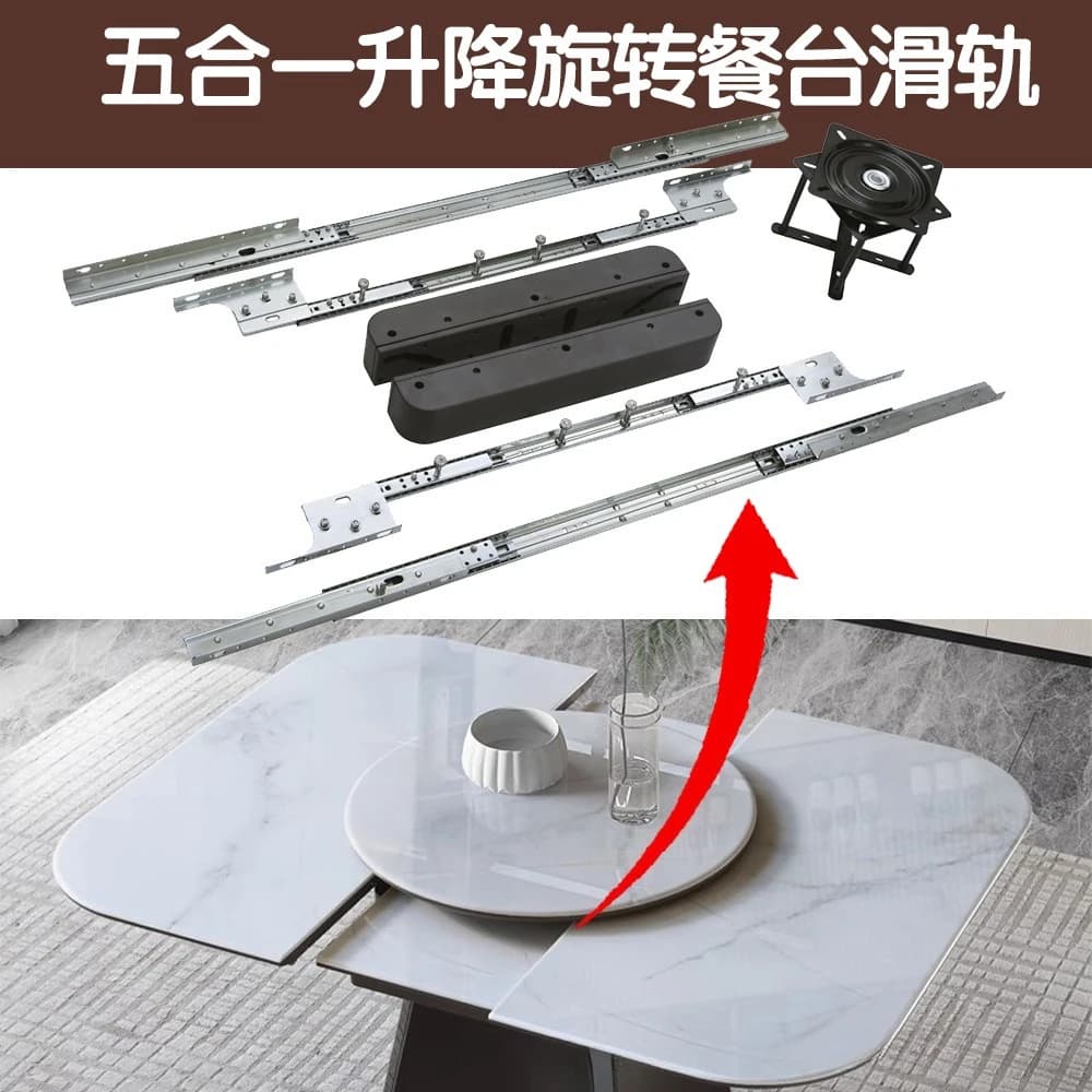 5-in-1 Lifting Table Slide Rail, Silent Concealed Telescopic Foldable Bracket Cold Rolled Steel Dining Table Hardware