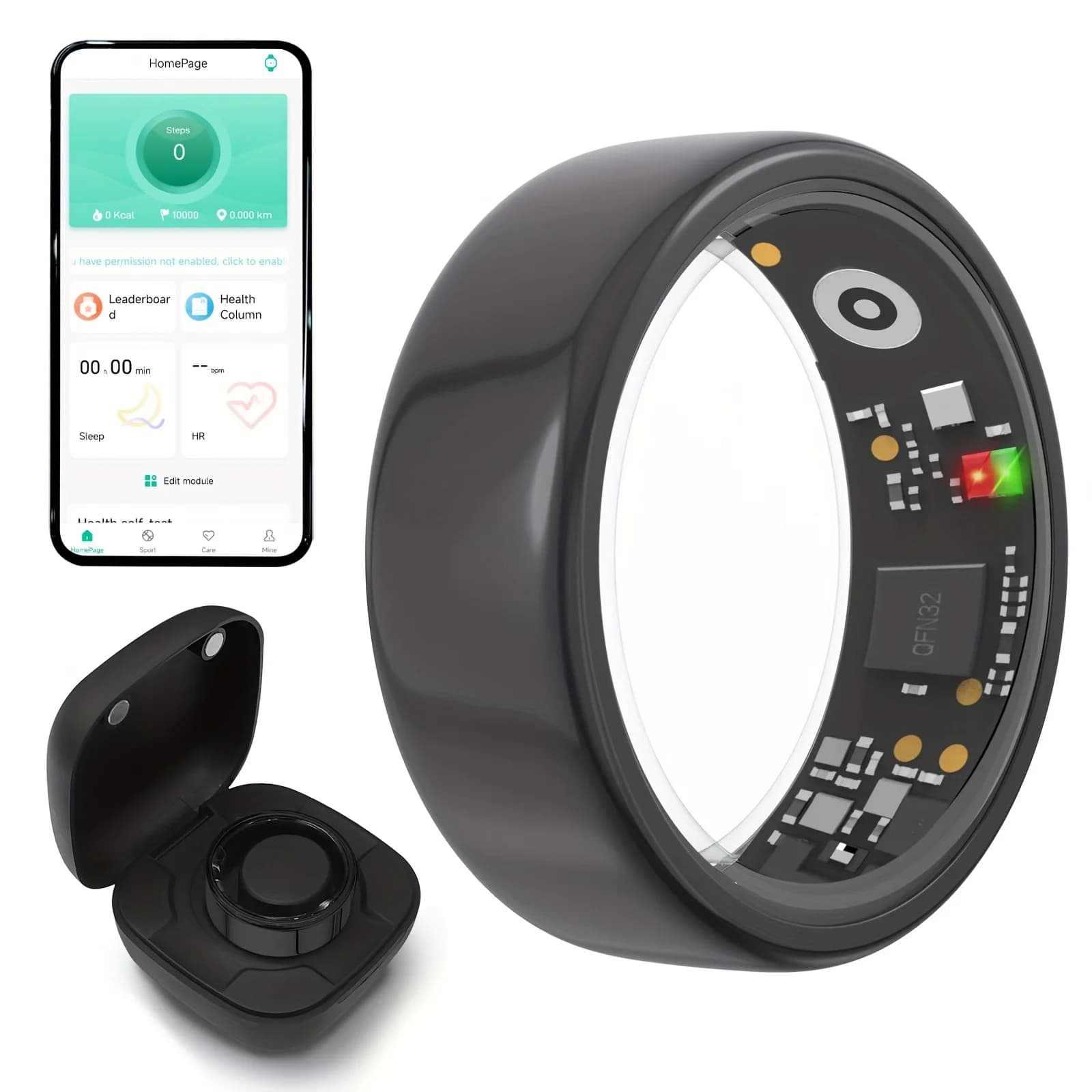 Smart Ring for Men and Women with Charging Case, Cardiac Frequency Monitoring, Blood Oxygen, Cutanea Temperature, 5ATM Waterproof for Android iOS