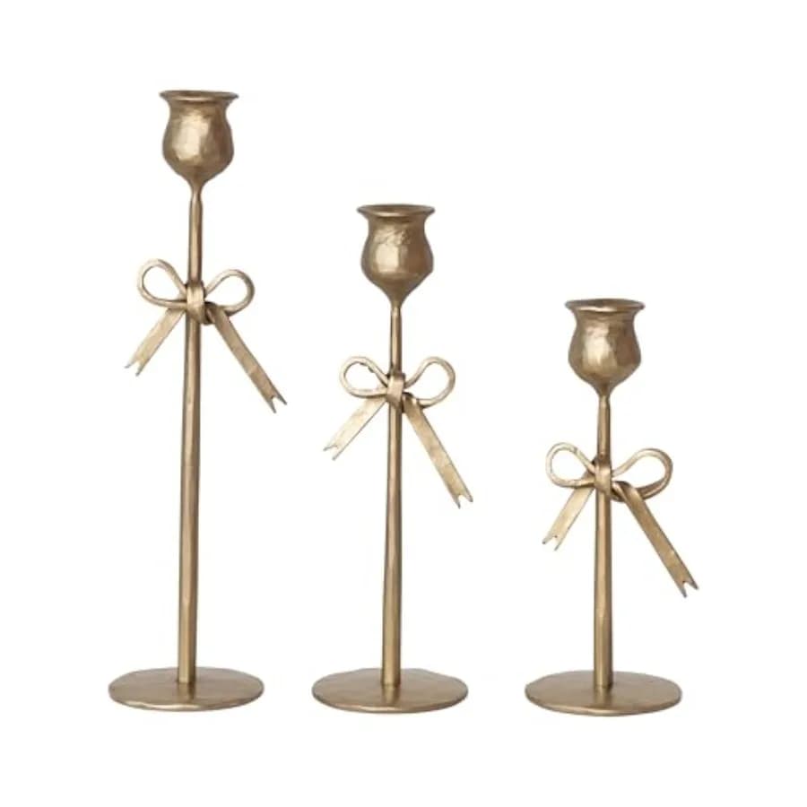 Set di 3 Portacandele a Forma di Arco in Metallo Forgiato a Mano per Tavolo da Pranzo, Finitura Oro Antico, Resistente alla Ruggine e Conduttivo al Calore