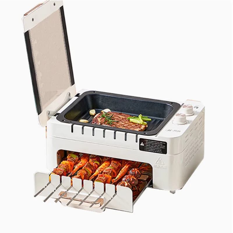 Macchina per Barbecue a 2 Livelli 220V, Griglia Elettrica Domestica con Rotazione Automatica, Piastra Antiaderente