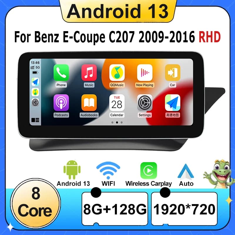 Android 13 AUTO Carplay Per Mercedes Benz E Coupe 2 Porte C207 E207 2009-2015 RHD GPS Navi Auto Video Lettore DVD Multimediale
